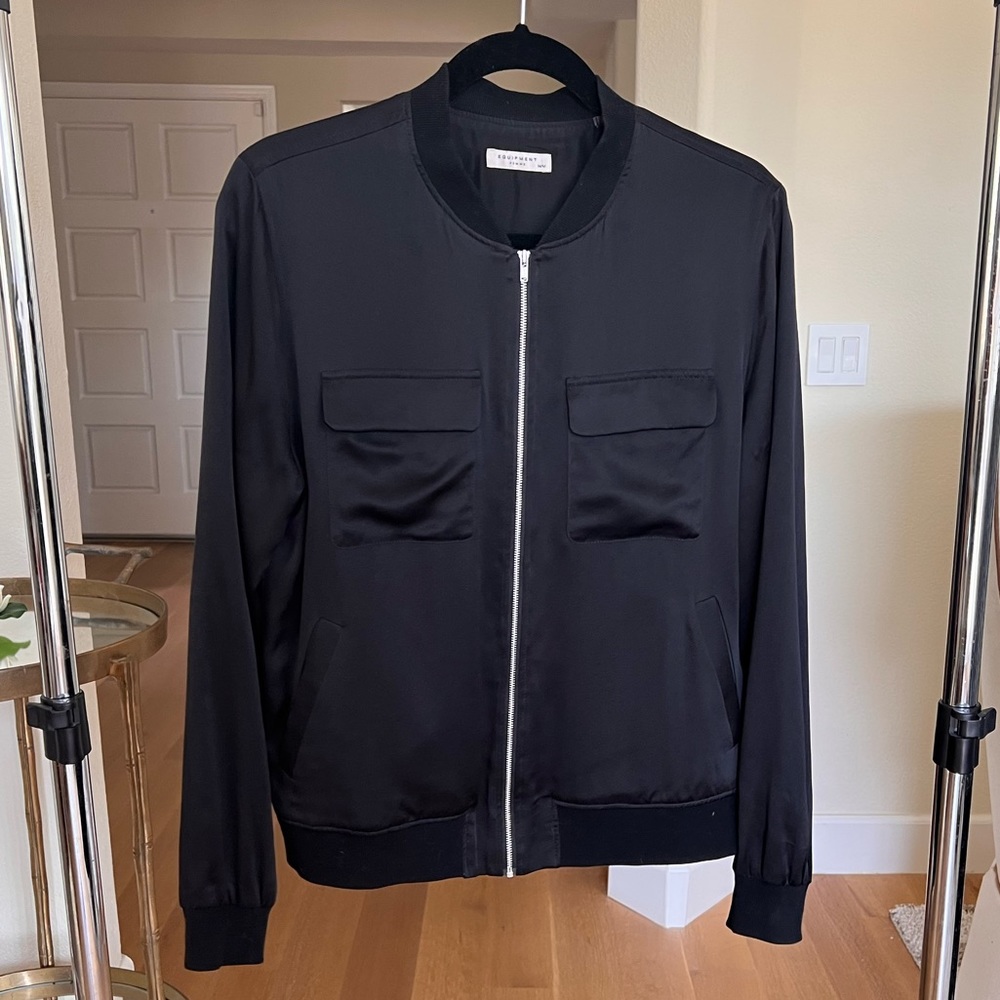Equipment Black Silk Bomber Jacket